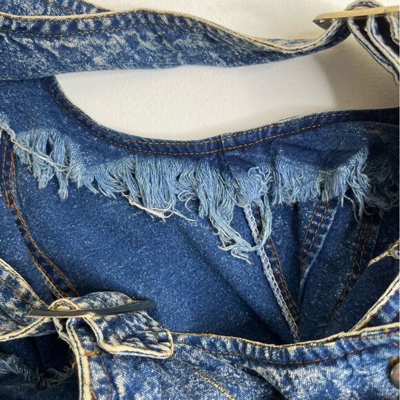 Vintage License Acid Wash Blue Denim Embellished Jumper Dress Women Size Small - Picture 10 of 14